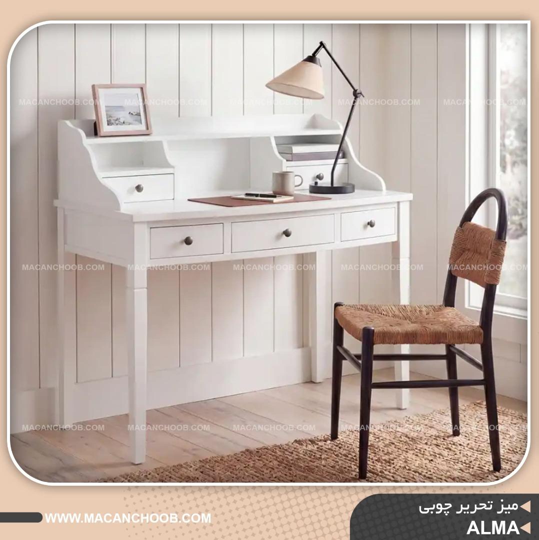 میز تحریر چوبی 5 کشو ریلی کتابخانه دار مدل ALMA